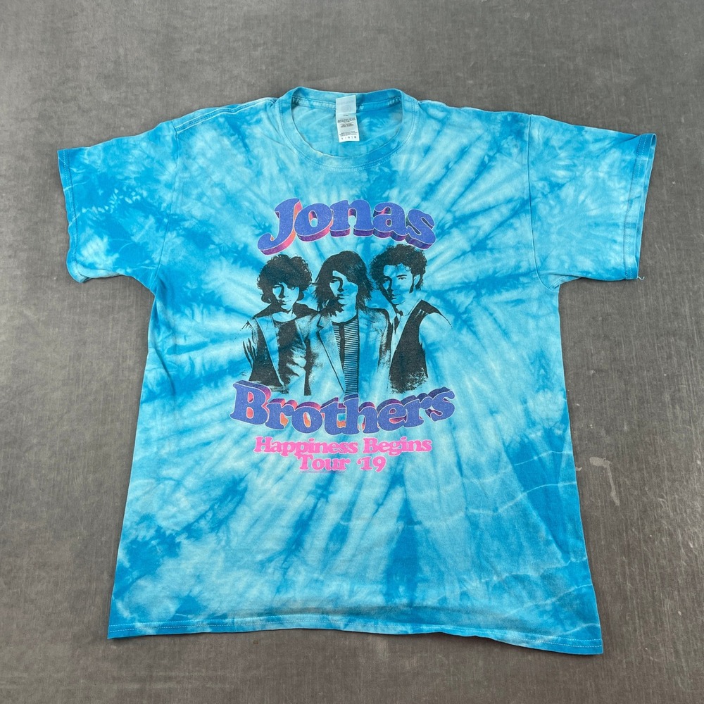 Jonas Brothers Happiness Begins Tour 19 Tie Dye Men Large Blue T-Shirt